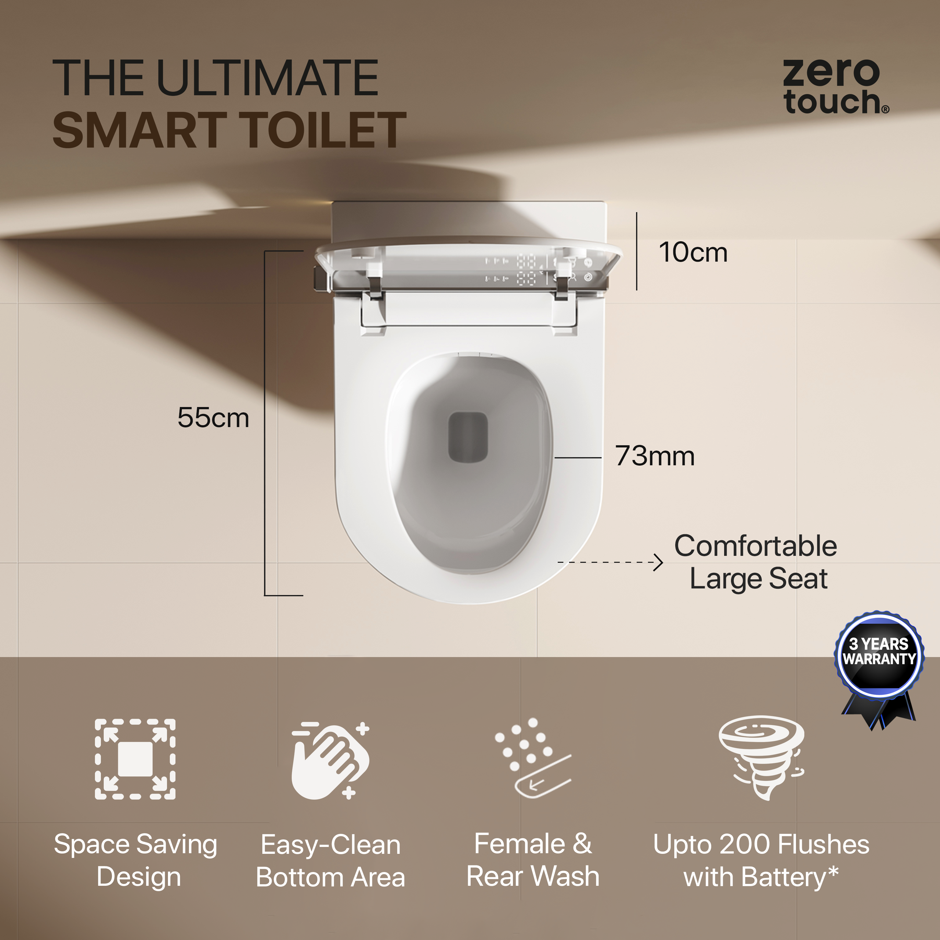 Zero Touch Tank-Less Wall-Hung Smart Toilet