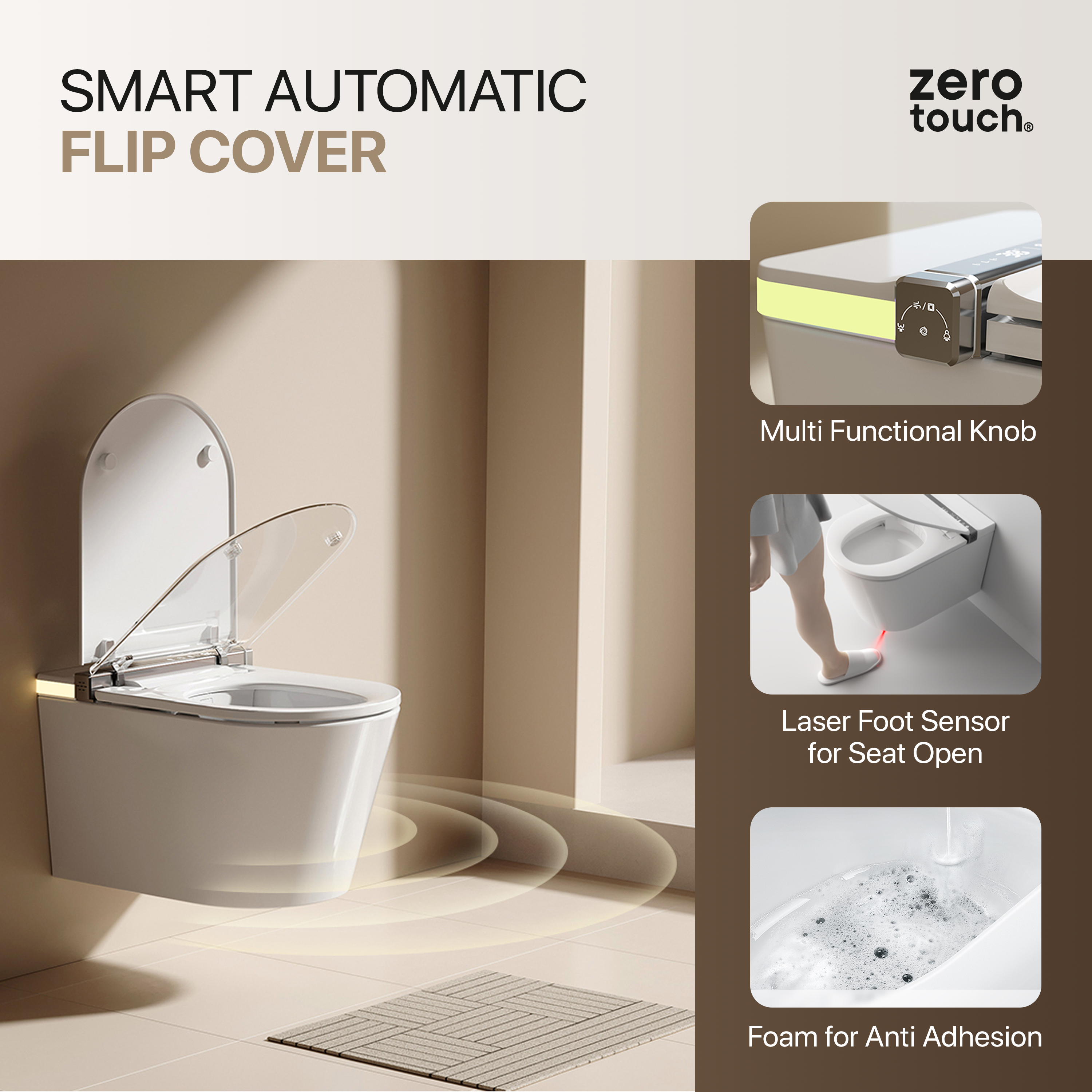 Zero Touch Tank-Less Wall-Hung Smart Toilet