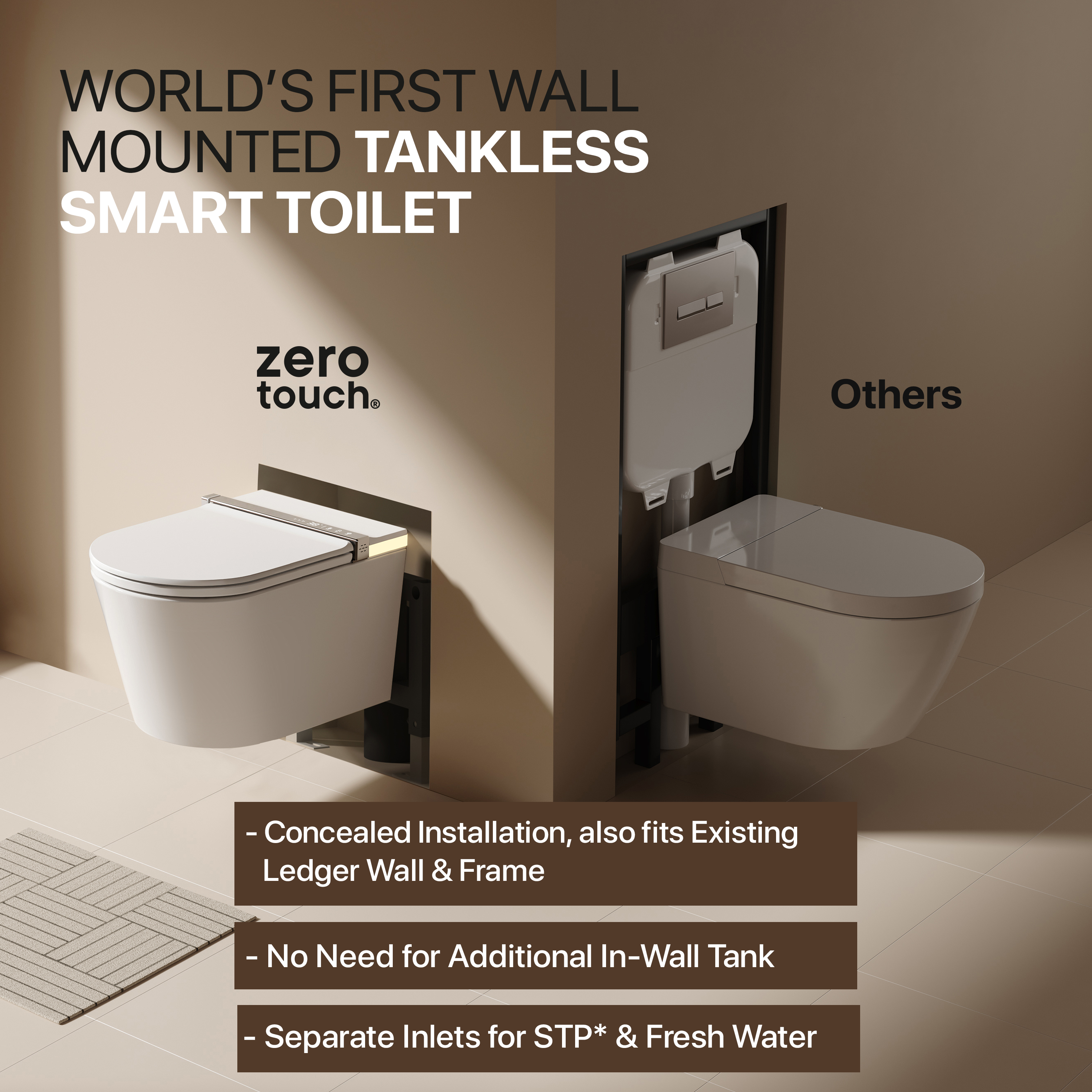 Zero Touch Tank-Less Wall-Hung Smart Toilet