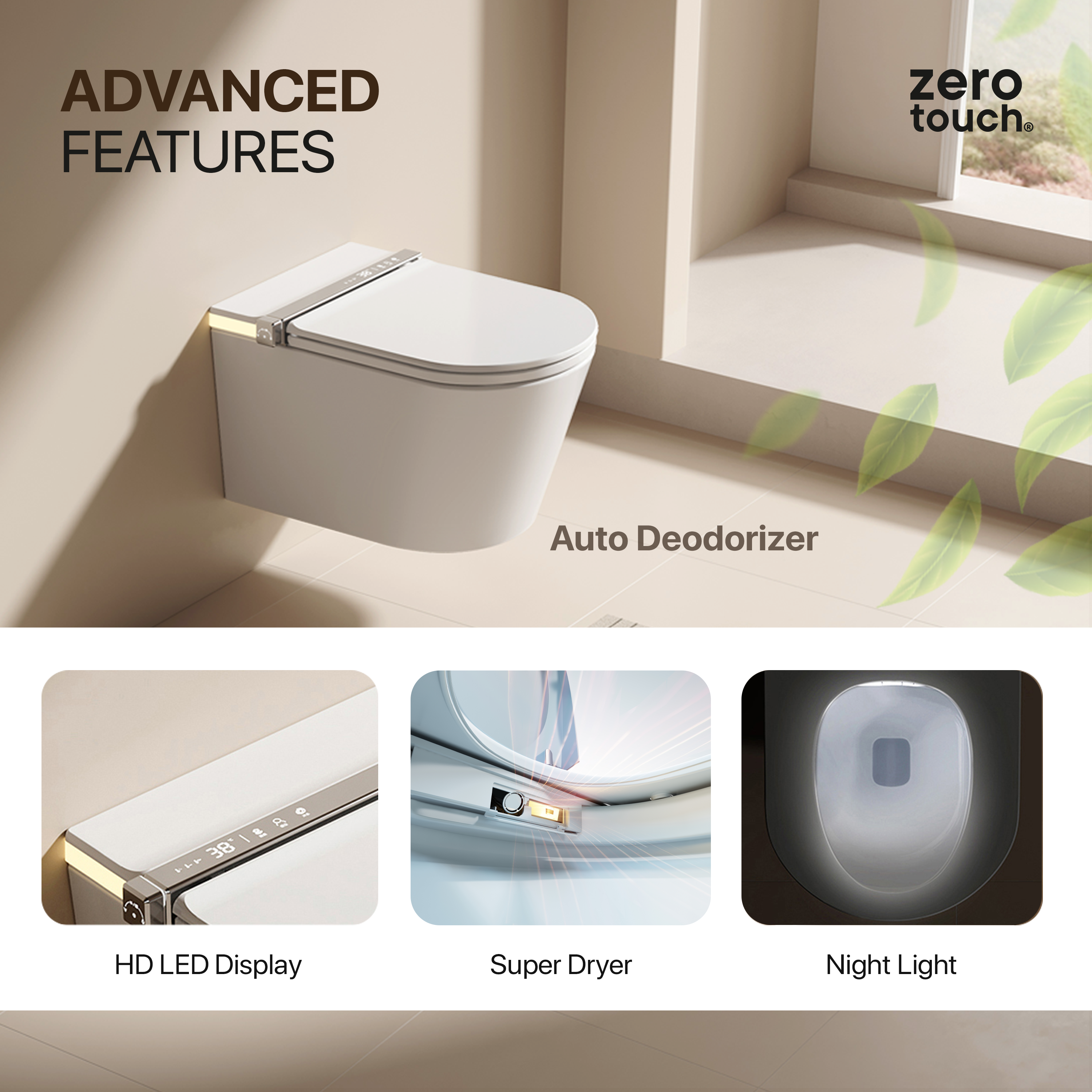 Zero Touch Tank-Less Wall-Hung Smart Toilet